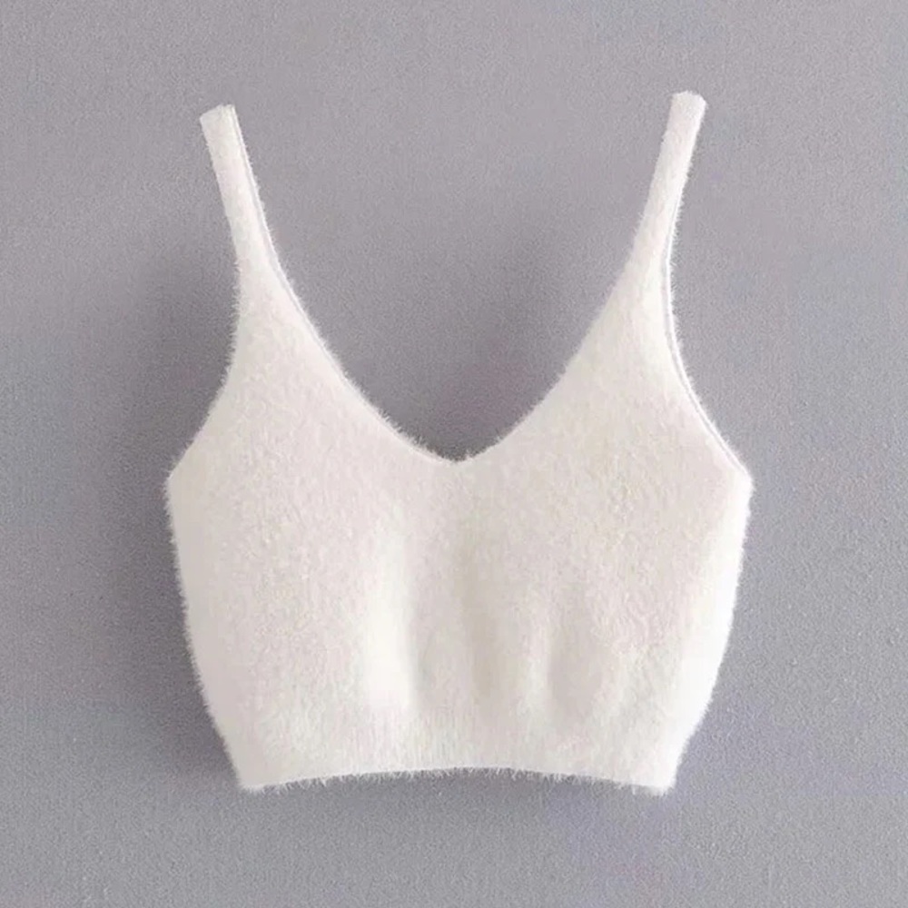 White Fox Boutique White Fuzzy Crop Top